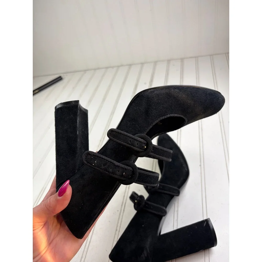 Nine West Vintage Y2K Black Suede Double Strap Mary Jane Heels Women's Size 8.5